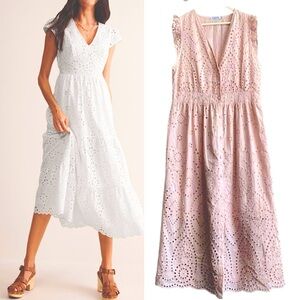 Valentina Italian Made 💯 Cotton Embroidery Ruffles Botton Up  Maxi Dress Size L